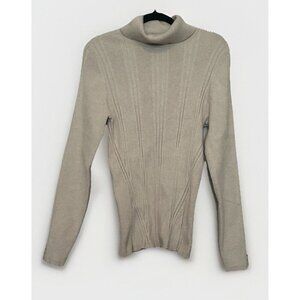 White House Black Market Beige Ribbed Stretch Long Sleeve Turtleneck Sweater XL